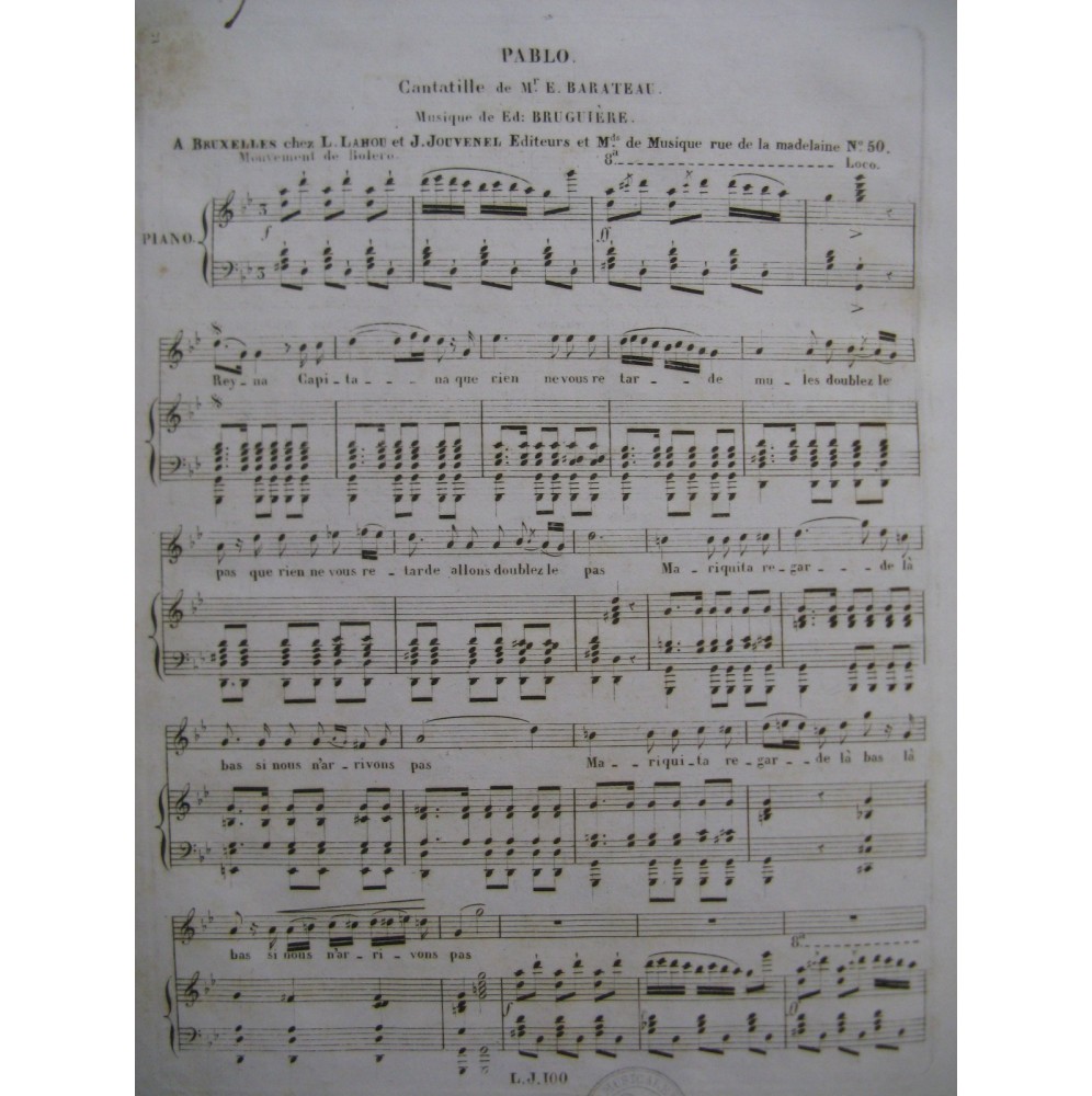 BRUGUIERE Edouard Pablo Chant Piano ca1830
