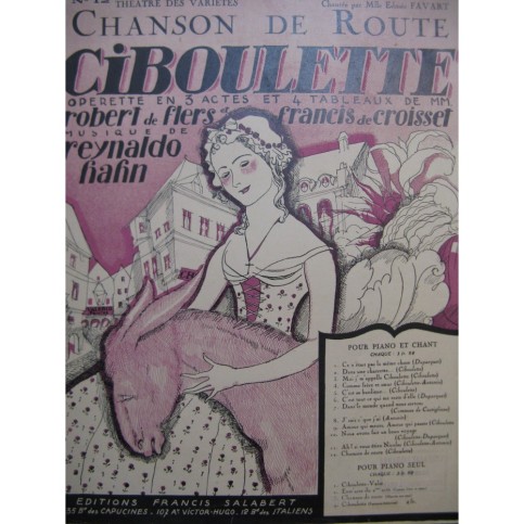 HAHN Reynaldo Ciboulette Chanson de Route Chant Piano 1923