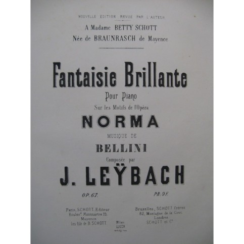 LEYBACH J. Fantaisie Brillante Piano XIXe siècle