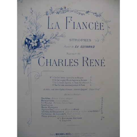 RENÉ Charles La Fiancée Chant Piano 1891