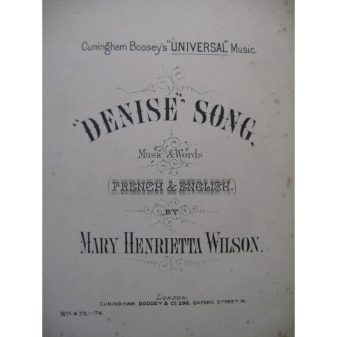 WILSON Mary Henrietta Denise Song Chant Piano XIXe siècle