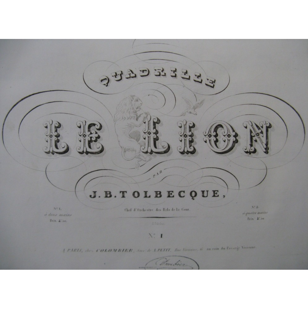 TOLBECQUE Jean Baptiste Le Lion Piano ca1850