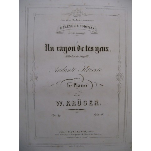 KRUGER Wilhelm Un rayon de tes yeux Piano 1857
