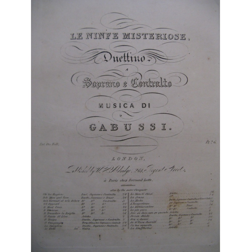 GABUSSI Le Ninfe Misteriose Chant Piano ca1840