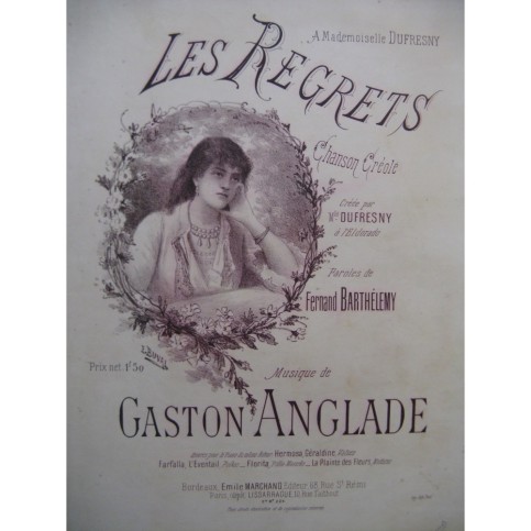 ANGLADE Gaston Les Regrets Chant Piano