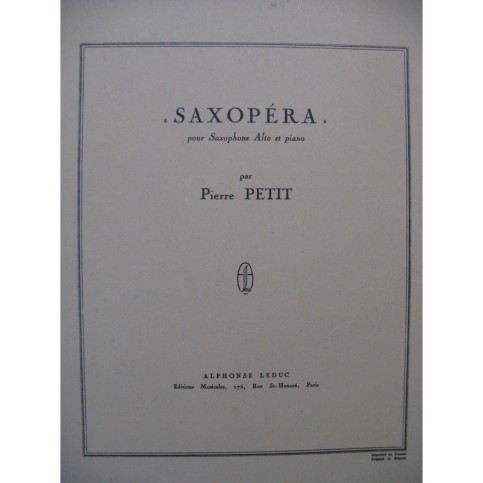 PETIT Pierre Saxopéra Saxophone Piano 1952