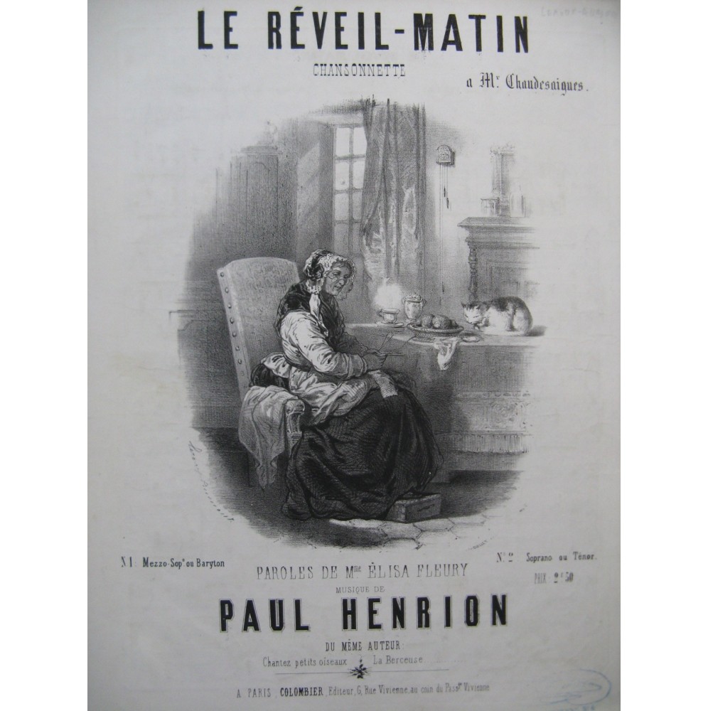 HENRION Paul Le Réveil Matin Chant Piano ca1855
