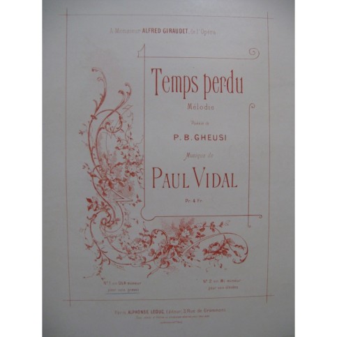 VIDAL Paul Temps Perdu Chant Piano 1893