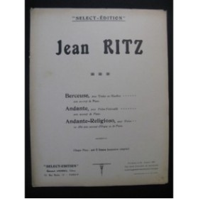 RITZ Jean Andante Religioso Clarinette Orgue ou Piano 1921
