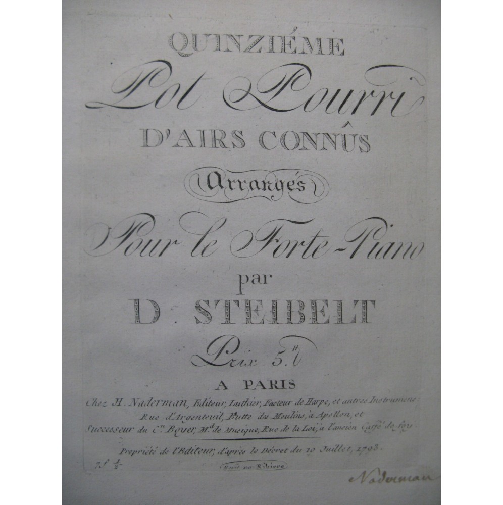 STEIBELT Daniel Pot Pourri No 15 Piano ca1805