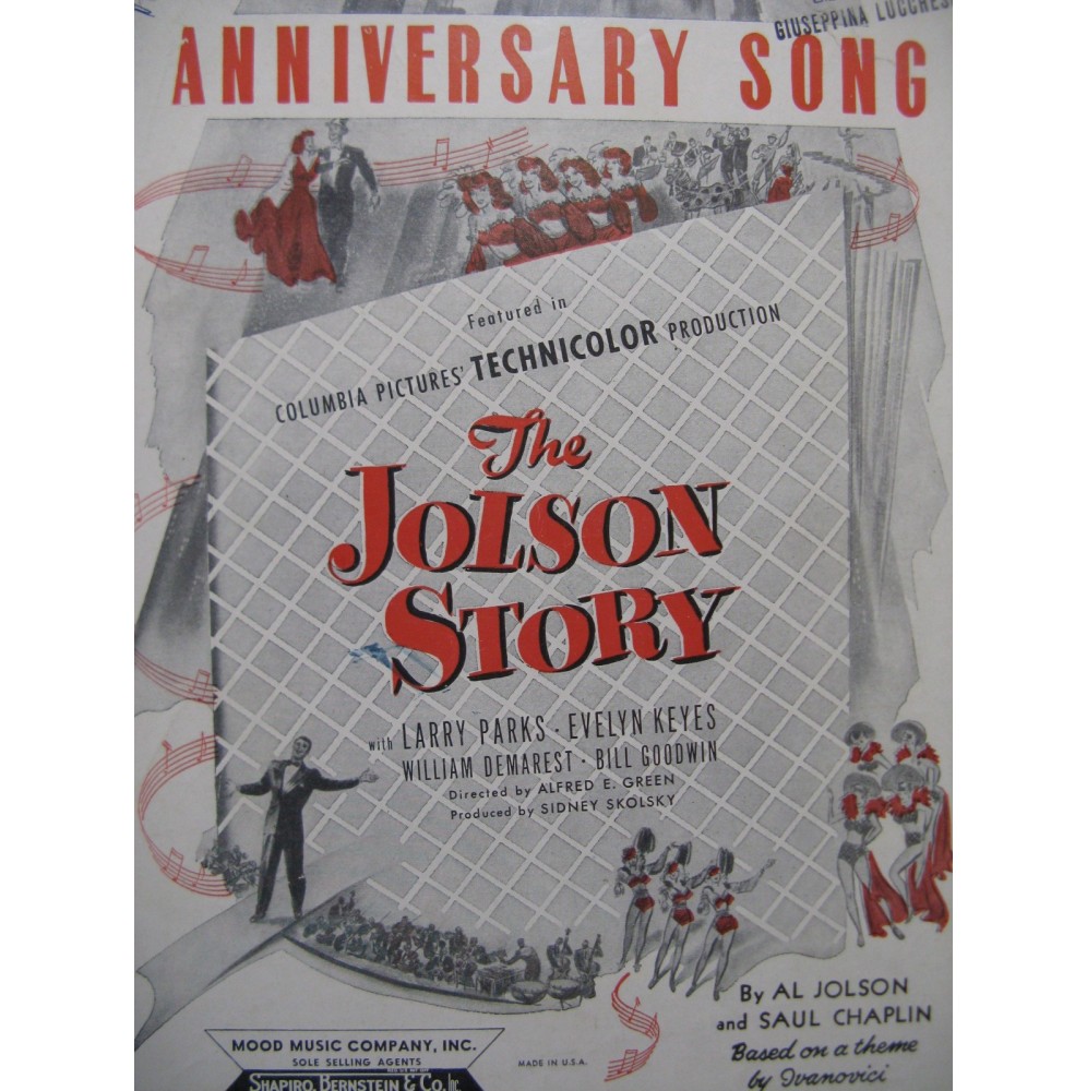 JOLSON Al. and Chaplin Saul Anniversary Song Chant Piano 1946