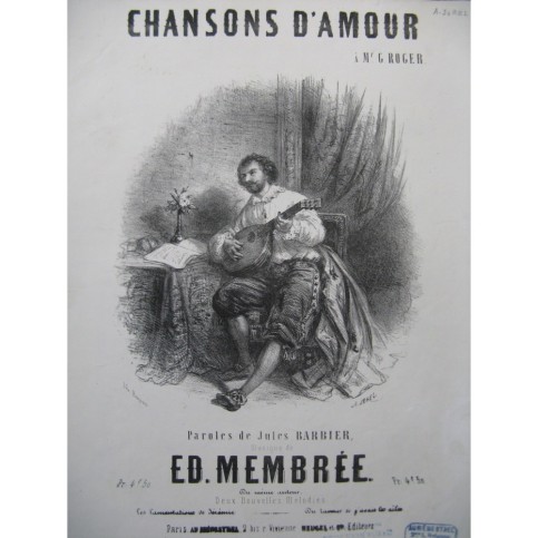 MEMBRÉE Edmond Chansons D'amour Chant Piano ca1850