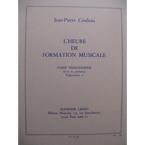 COULEAU Jean-Pierre L'Heure de Formation Musicale Préparatoire 2 1985