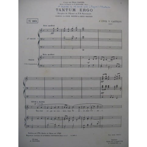 CIVIL Y CASTELVI Joseph Tantum Ergo Chant 2 Orgues 1914