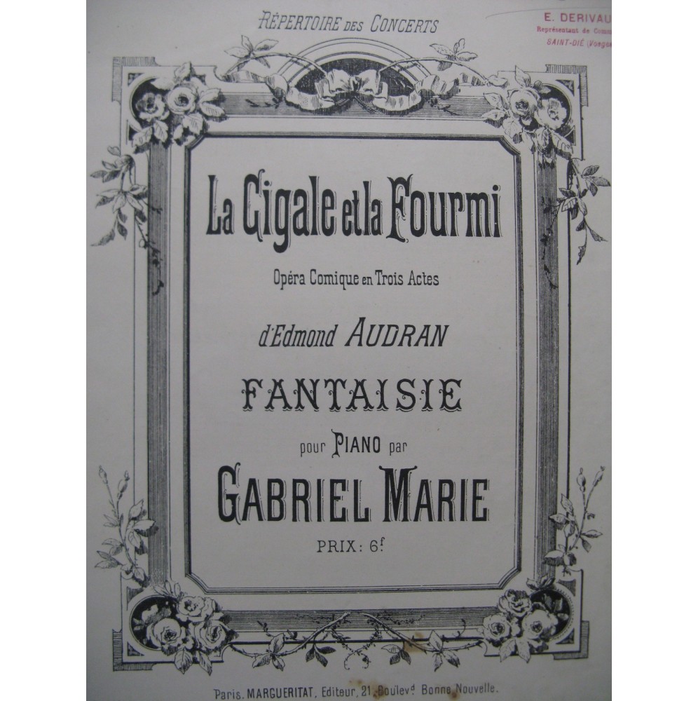 GABRIEL MARIE La Cigale et la Fourmi Piano XIXe siècle