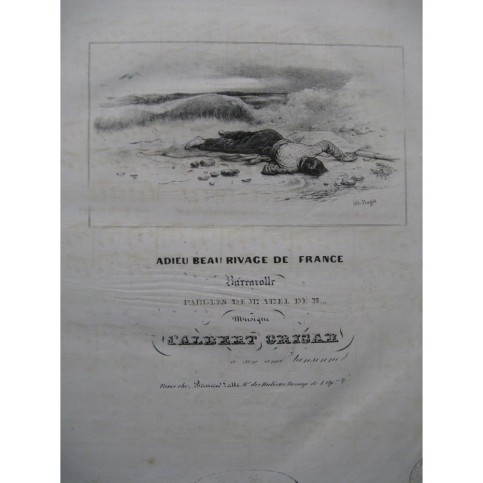 GRISAR Albert Adieu beau rivage de France Chant Piano ca1830