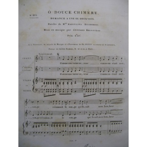 BRUGUIÈRE Édouard Ô Douce Chimère Chant Piano ca1830