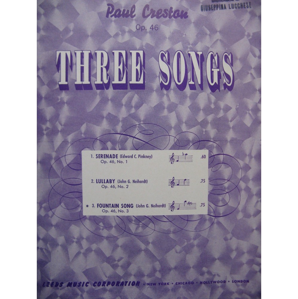 CRESTON Paul Fountain Song Chant Piano 1952