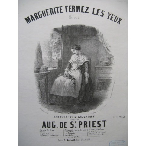 DE St PRIEST Auguste Marguerite fermez les yeux Chant Piano 1850