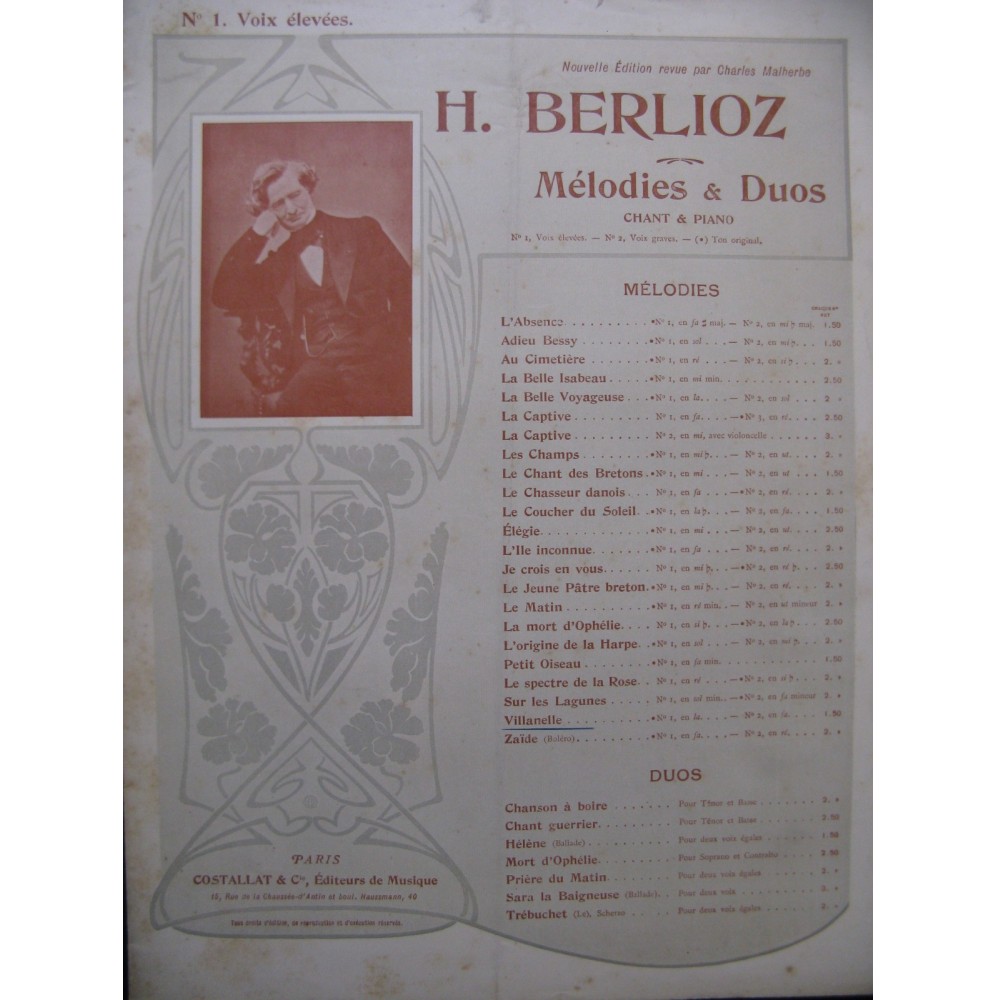 BERLIOZ Hector Villanelle Chant et Piano 1901