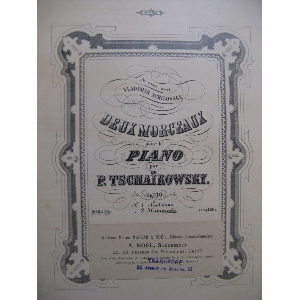 TSCHAÏKOWSKY Piotr Ilitch Humoresque Piano 1890