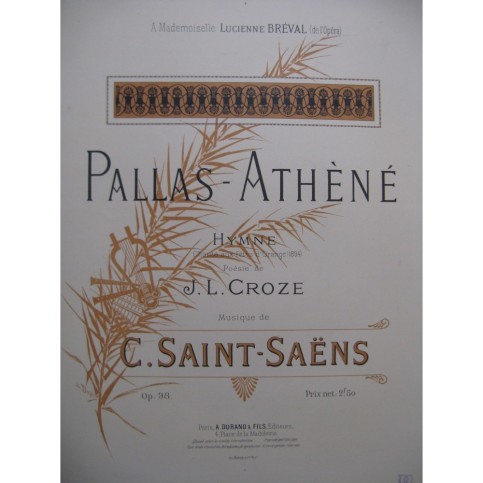 SAINT-SAËNS Camille Pallas-Athèné Chant Piano 1894