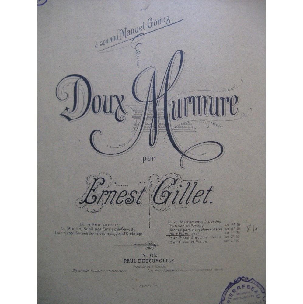 GILLET Ernest Doux Murmure Piano ca1890