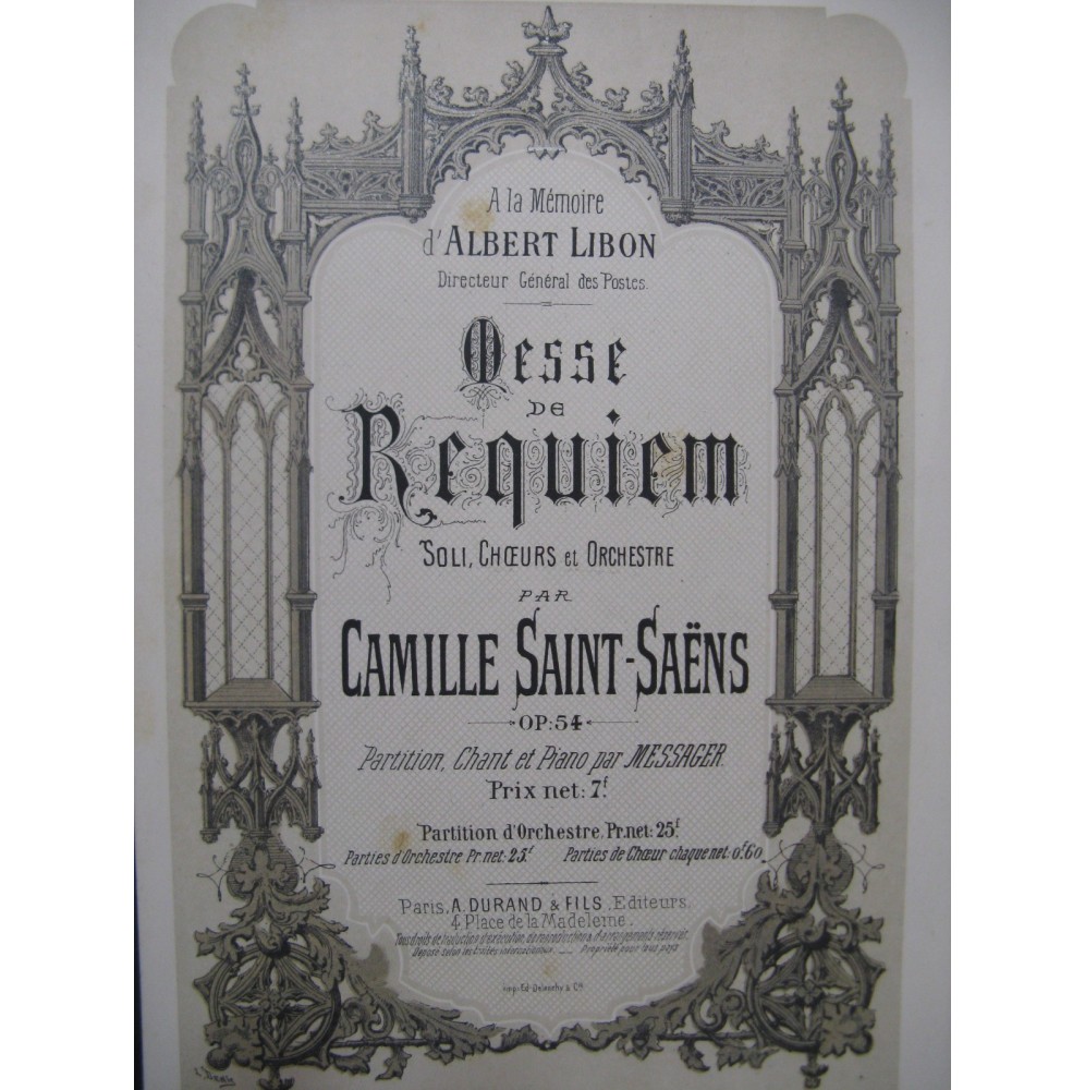 SAINT-SAËNS Camille Messe de Requiem Chant Piano ca1895