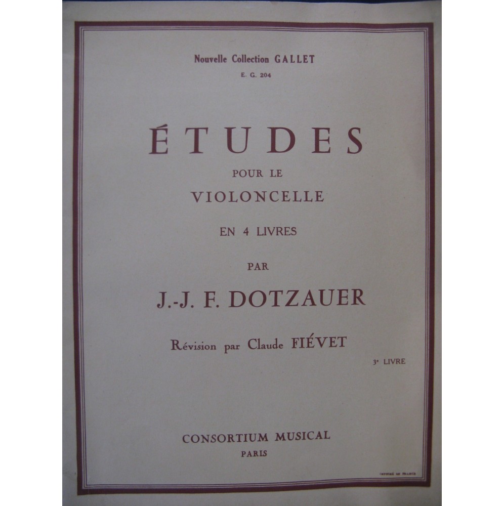 DOTZAUER J. J. F. Etudes 3e Livre Violoncelle 1959