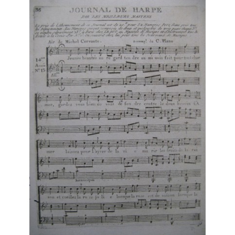 Journal de Harpe Air de Michel Cervante Chant Harpe ca1795
