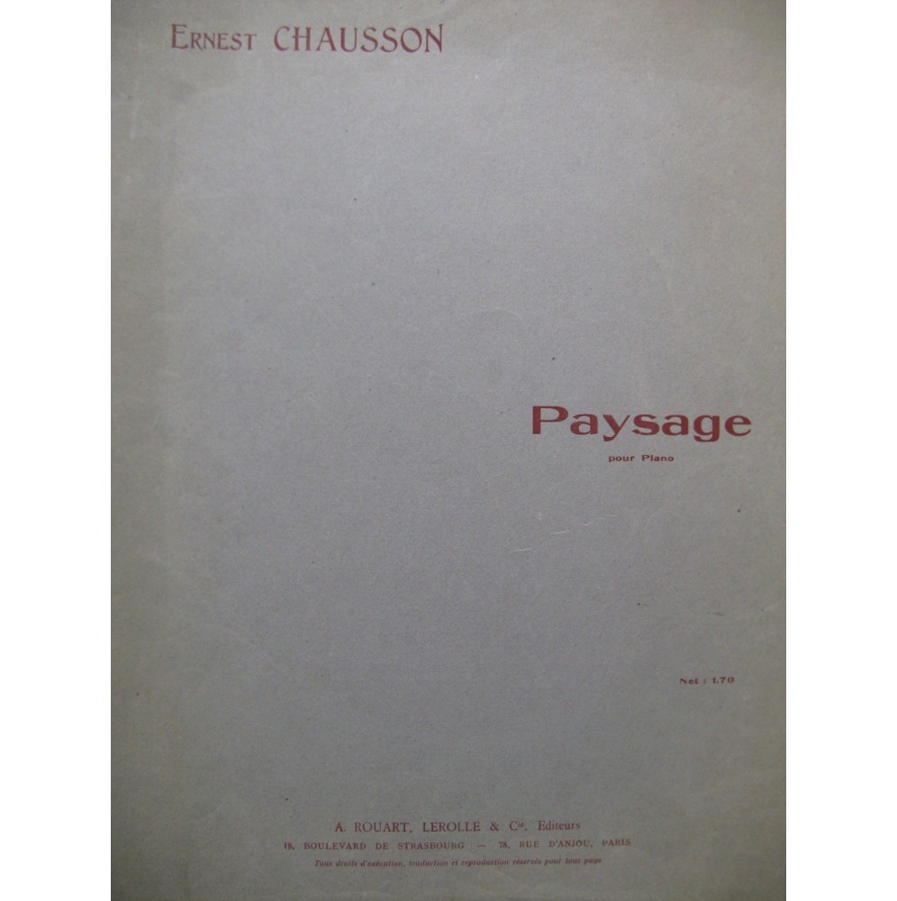 CHAUSSON Ernest Paysage Piano  ca1910