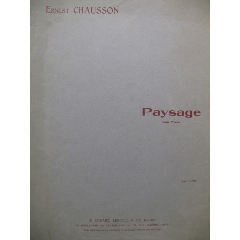CHAUSSON Ernest Paysage Piano  ca1910
