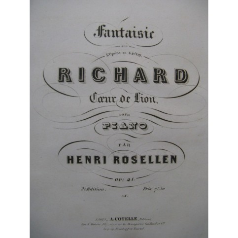 ROSELLEN Henri Fantaisie Brillante Piano ca1850