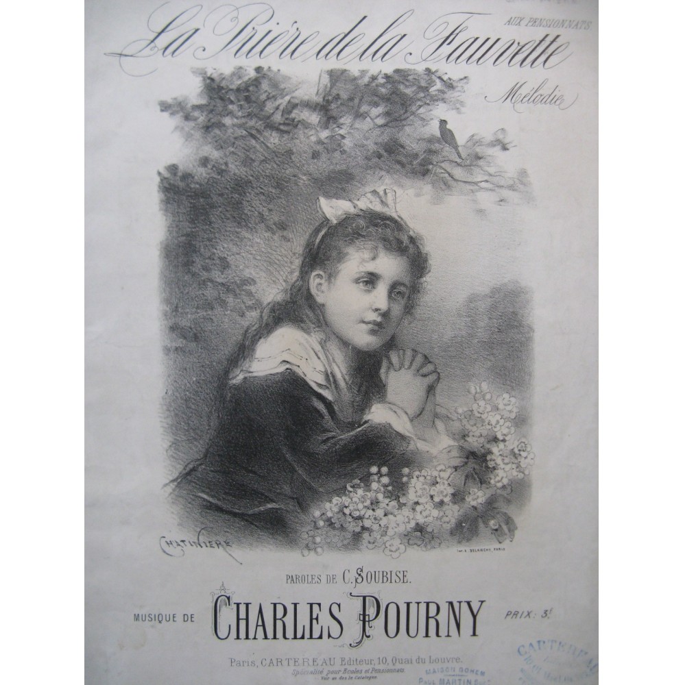 POURNY Charles La Prière de la Fauvette Chant Piano ca1860