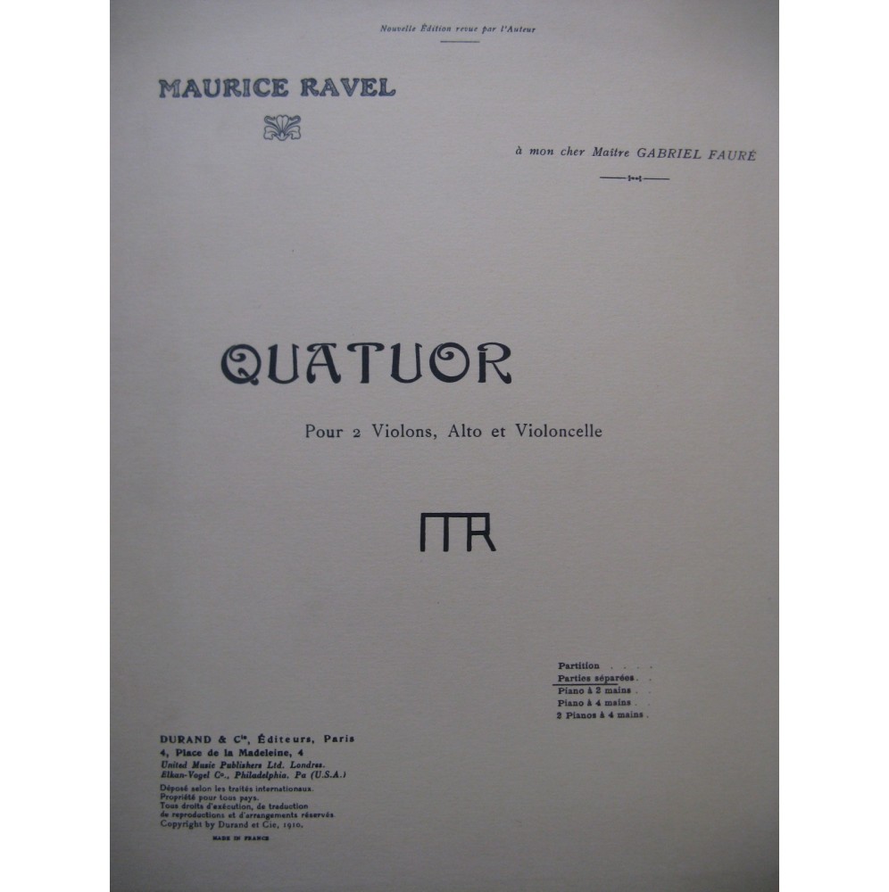 RAVEL Maurice Quatuor Violon Alto Violoncelle 1969