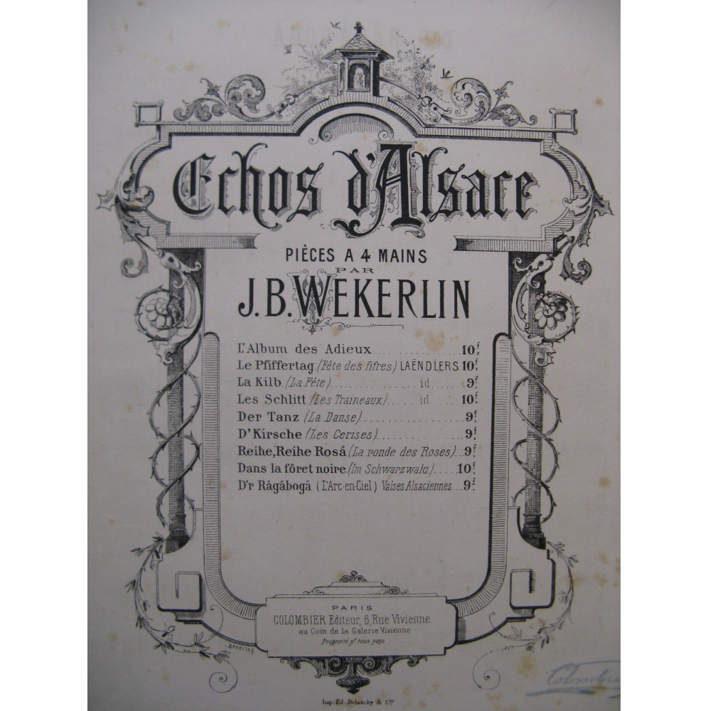 WEKERLIN J. B. D'r Rägäbogä Valse Alsacienne Piano 4 mains ca1880