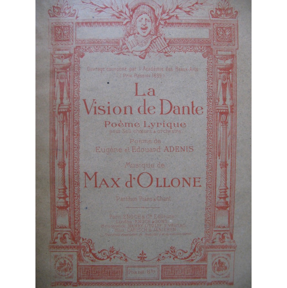 D'OLLONE Max La Vision de Dante Opéra Chant Piano 1899