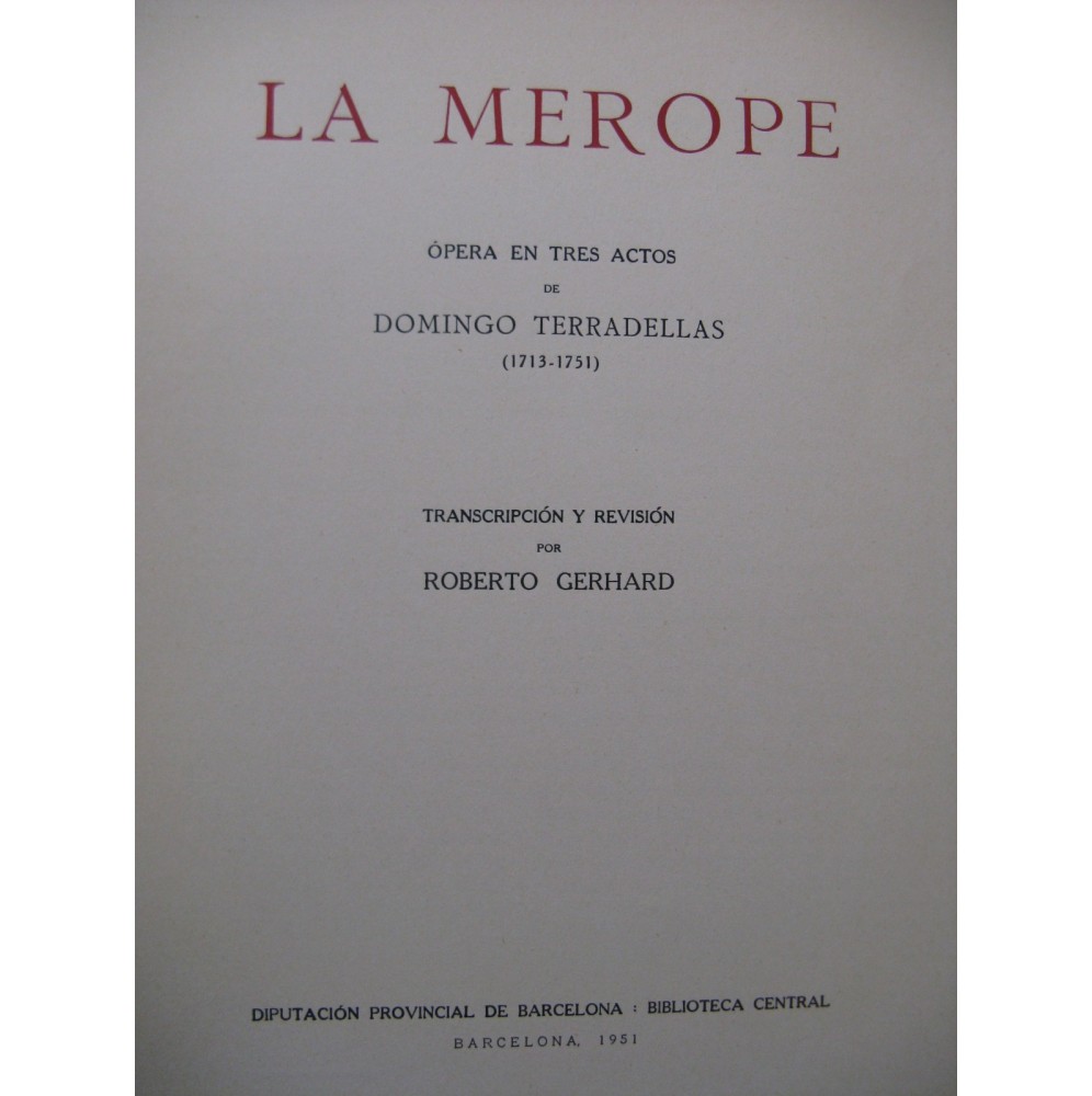 TERRADELLAS Domingo La Merope Opéra Chant Orchestre 1951