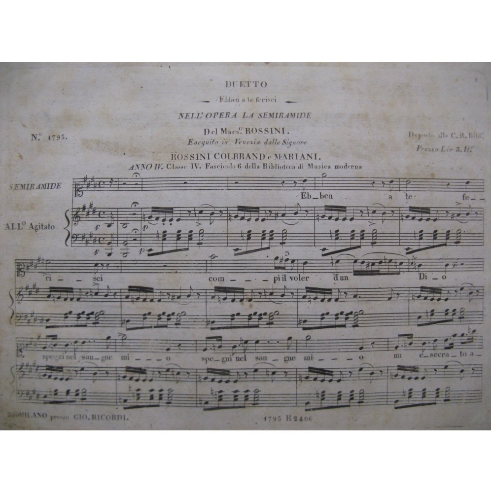 ROSSINI G. Semiramide Duetto Chant Piano 1823