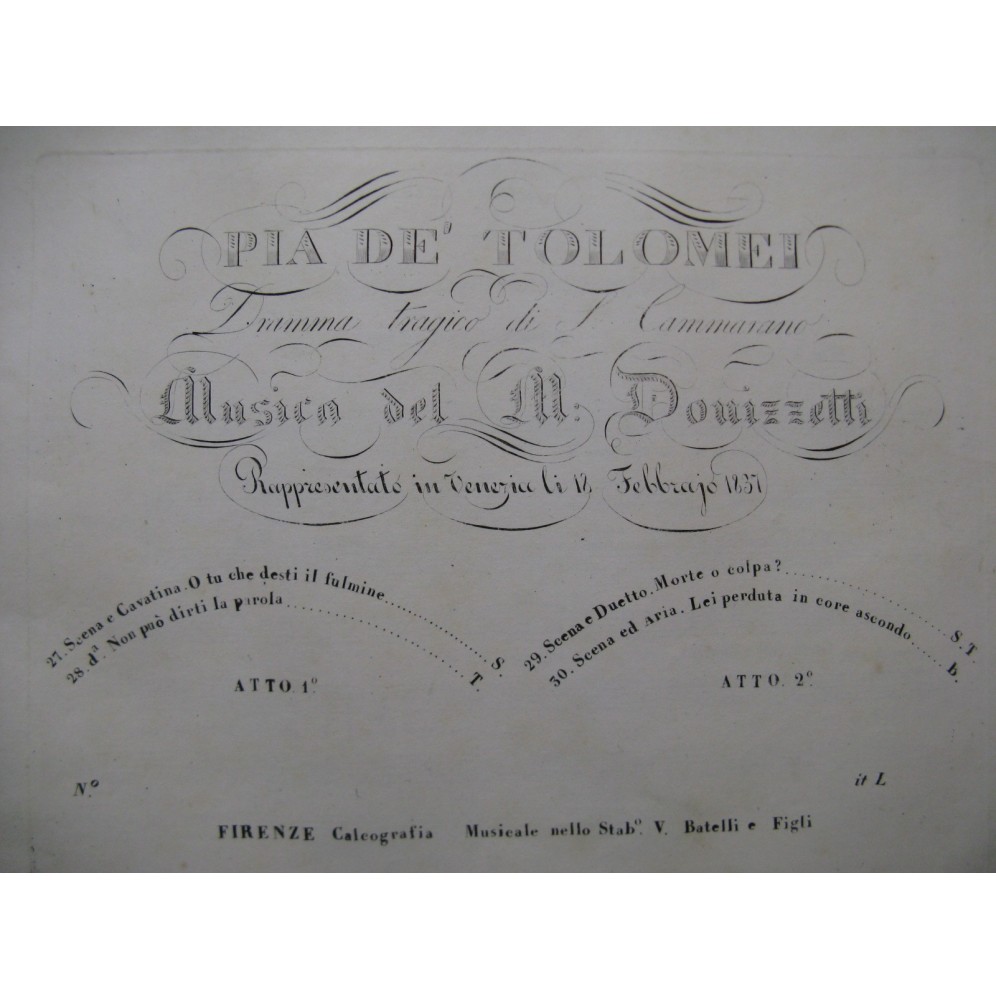 DONIZETTI G. Pia de' Tolomei No 29 Chant Piano 1837