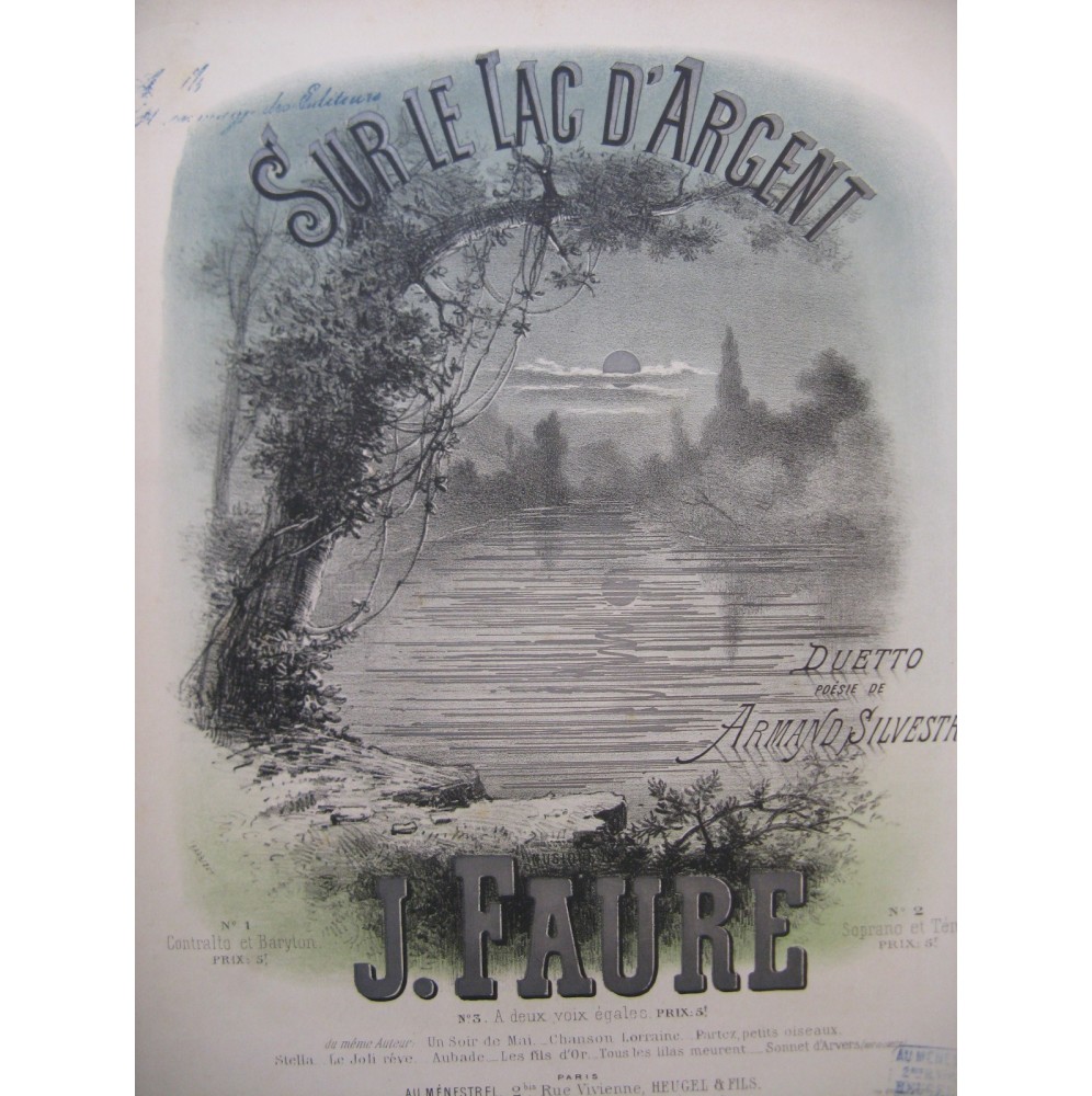 FAURE J. Sur le Lac d'Argent Chant Piano ca1880