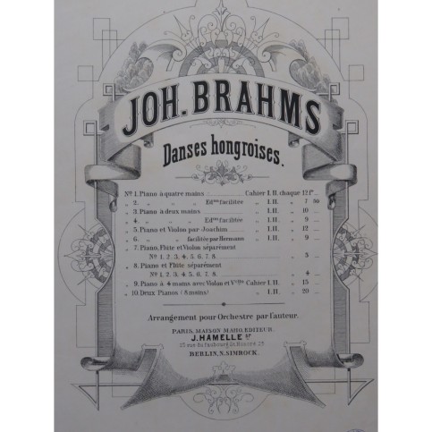 BRAHMS Johannes Danses Hongroises No 6 à 10 Piano ca1880