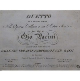 PACINI Giovanni Duetto Ah Se del Caro Principe Chant Clavecin 1821