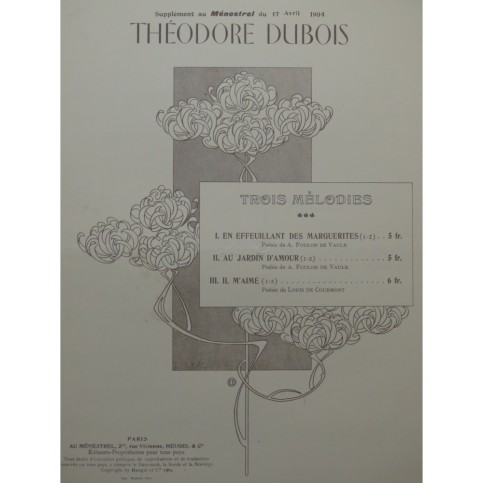 DUBOIS Théodore Au jardin d'amour Chant Piano 1904