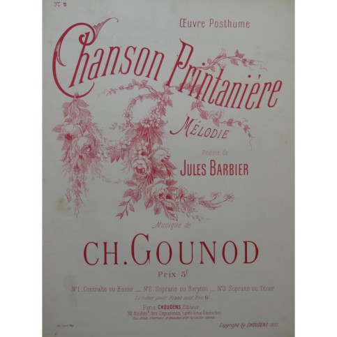 GOUNOD Charles Chanson Printanière Chant Piano 1895