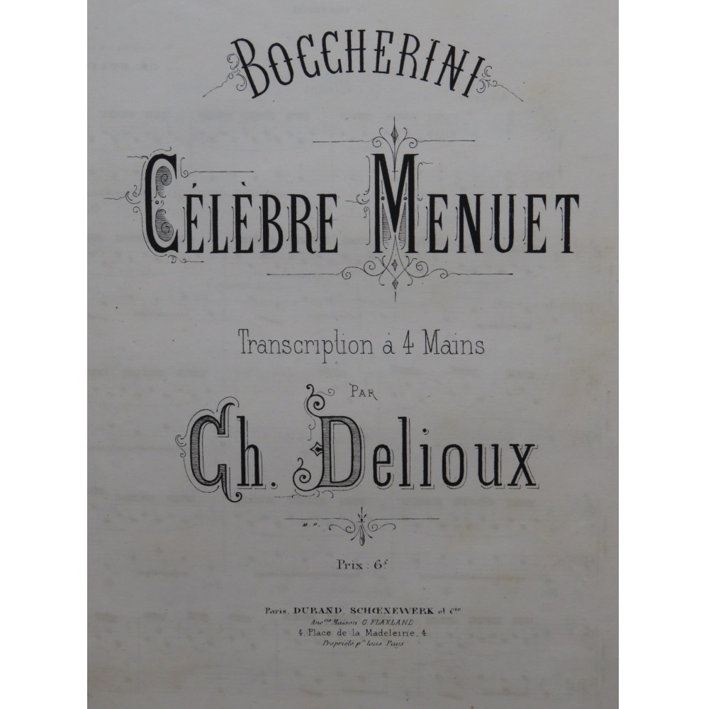 BOCCHERINI Luigi Menuet Piano 4 mains 1877