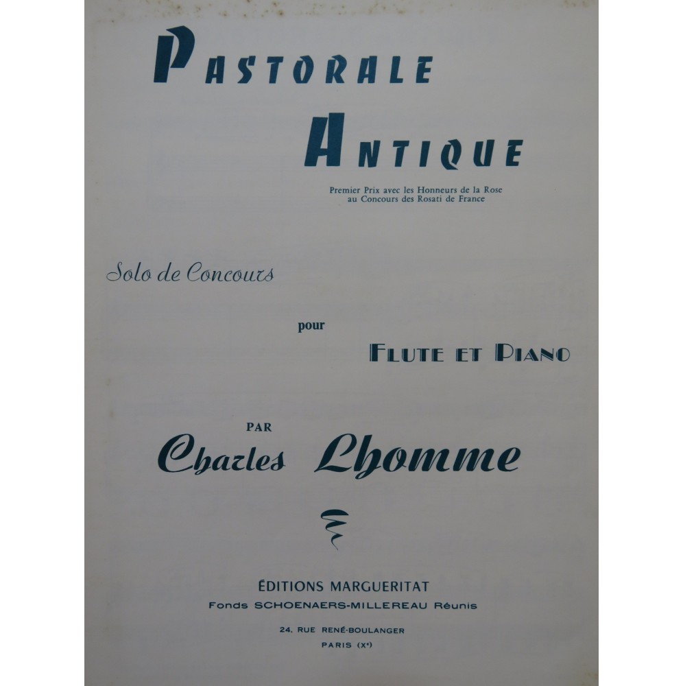 LHOMME Charles Pastorale Antique Flûte Piano 1965
