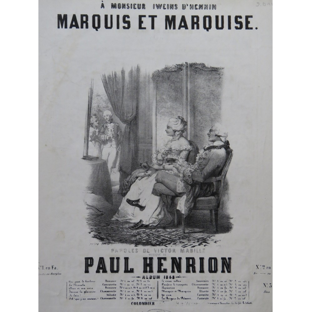 HENRION Paul Marquis et Marquise Chant Piano 1848