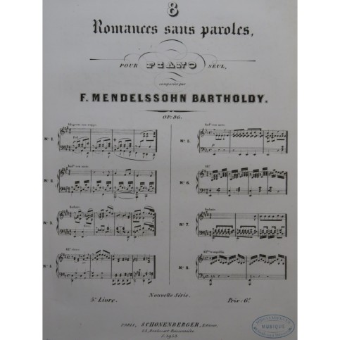 MENDELSSOHN 8 Romances op 86 Piano ca1852