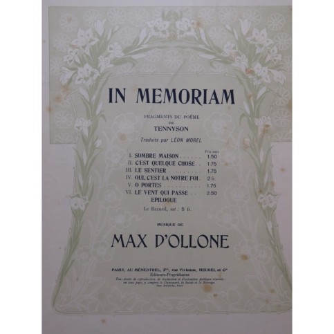 D'OLLONE Max Le Sentier In Memoriam Chant Piano 1910